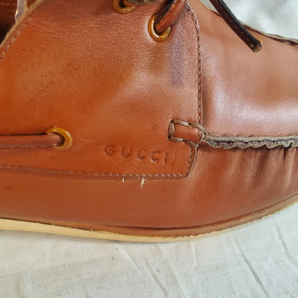 Vintage Gucci Brown Leather Boat Deck Shoes Loafers Men's US 8/ EU 41